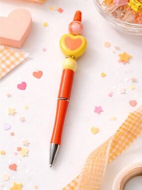 Orange Heart Beaded Pen | Cute Kawaii Gift | Desk Accessory